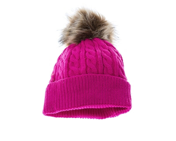 A100-KID'S FUR POM CABLE KNIT BEANIE - NEW POP COLORS