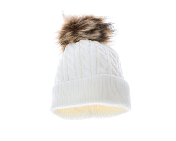 A100-KID'S FUR POM CABLE KNIT BEANIE - NEW POP COLORS