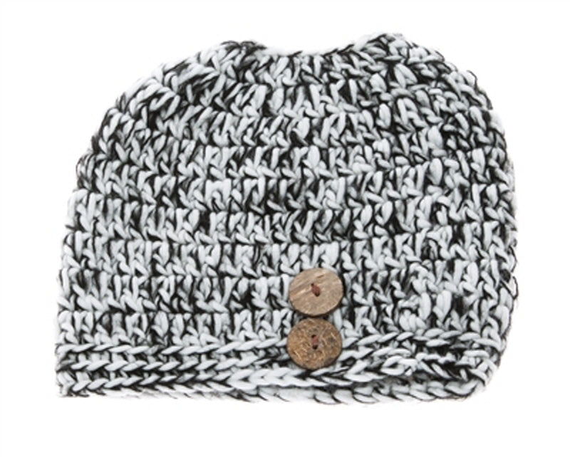 A046-MESSY BUN HAT - TWEED + BUTTONS