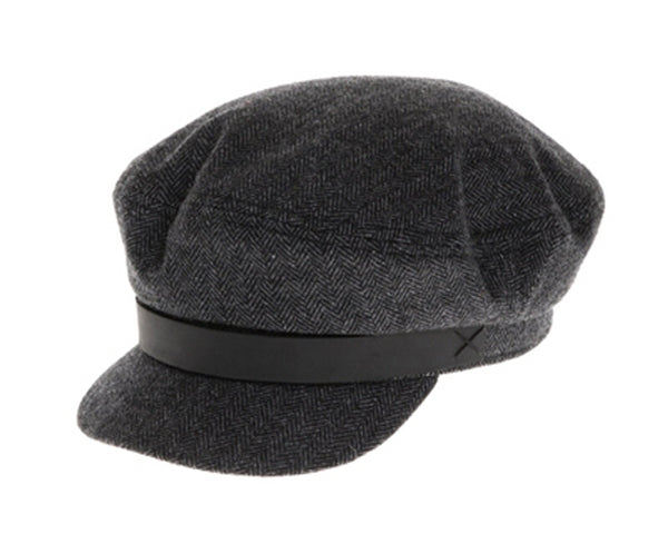 A224-HERRINGBONE FISHERMAN CAP - LEATHER BAND