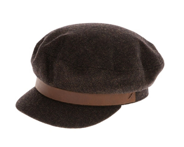 A224-HERRINGBONE FISHERMAN CAP - LEATHER BAND