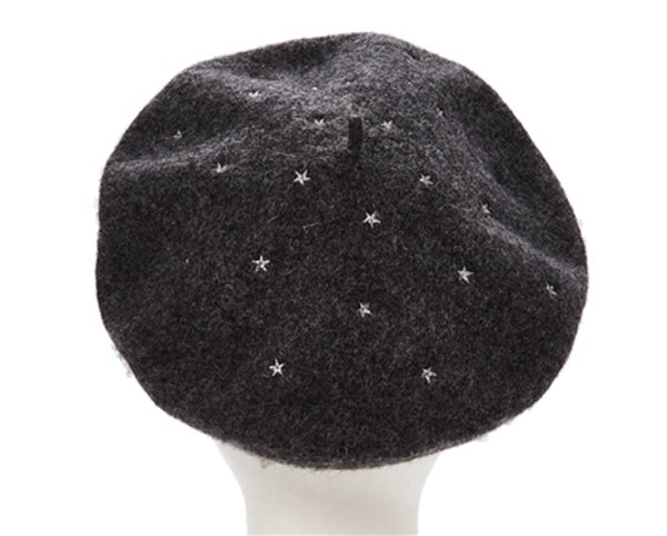 A232-STAR EMBROIDERY WOOL BERET