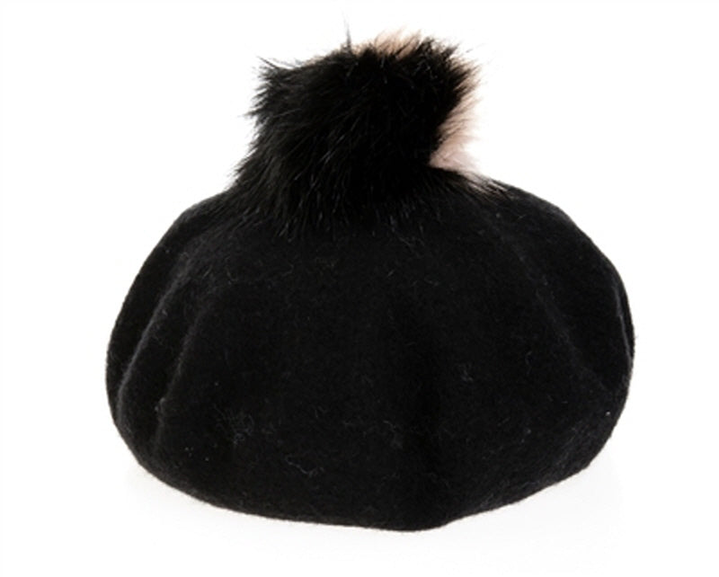 A197-2 TONE FUR POM WOOL BERET