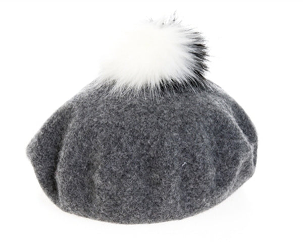 A197-2 TONE FUR POM WOOL BERET