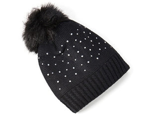 A096-FUR POM STUDDED BEANIE