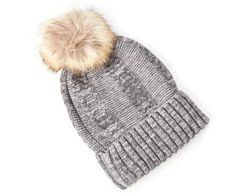 A033-FUR POM MARLED BEANIE