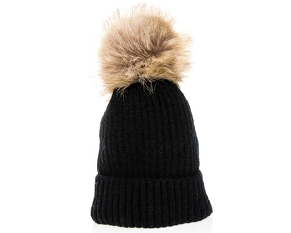 A101-KID'S EARTH TONES FUR POM BEANIE