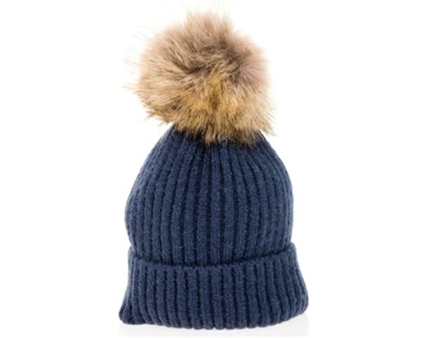 A101-KID'S EARTH TONES FUR POM BEANIE