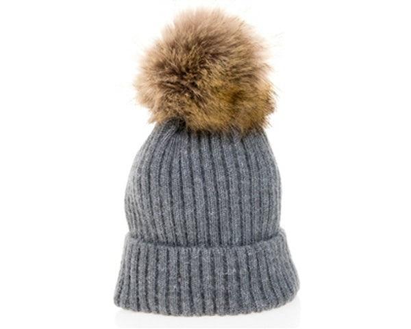 A101-KID'S EARTH TONES FUR POM BEANIE