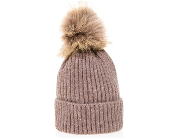 A101-KID'S EARTH TONES FUR POM BEANIE