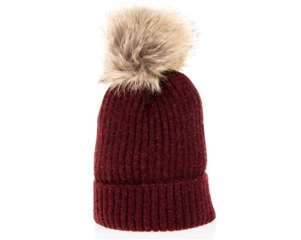 A101-KID'S EARTH TONES FUR POM BEANIE