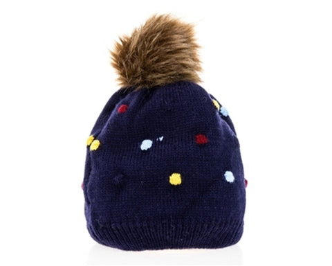 A043-KID'S POLKA DOT FUR POM BEANIE