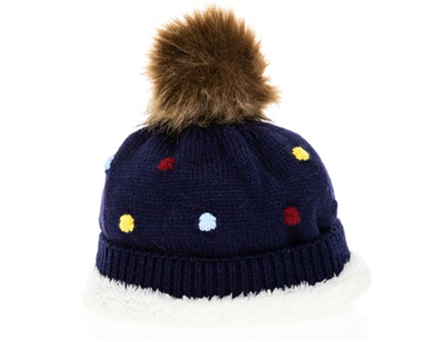 A043-KID'S POLKA DOT FUR POM BEANIE