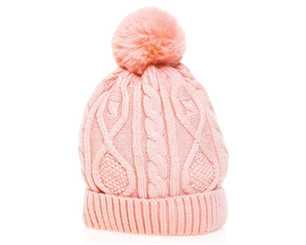 A107-KID'S CABLE KNIT POM POM BEANIE