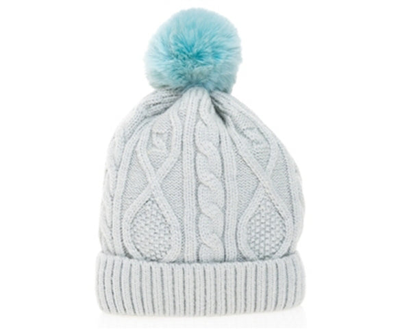 A107-KID'S CABLE KNIT POM POM BEANIE