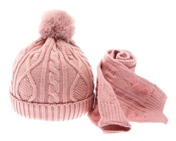 A039-KID'S CABLE KNIT BEANIE SCARF SET