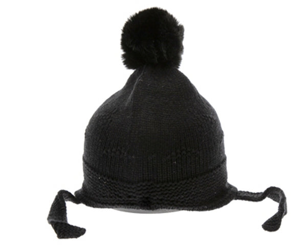 A041-KID'S EARTH TONE POM BEANIE W/ SIDE STRAPS