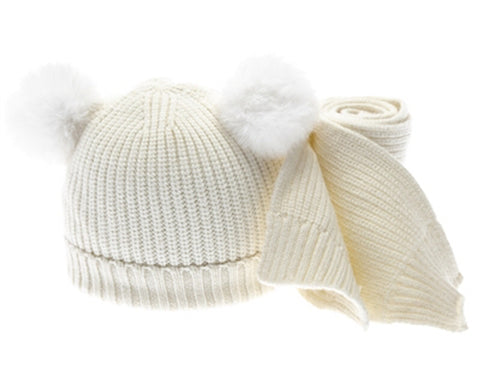 A040-KID'S DOUBLE-POM BEANIE-SCARF SET