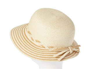 A481-STRAW CLOCHE W/ STRIPED BRIM