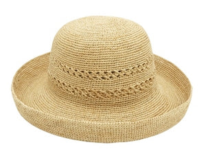 A485-FINE CROCHET RAFFIA TURN UP HAT