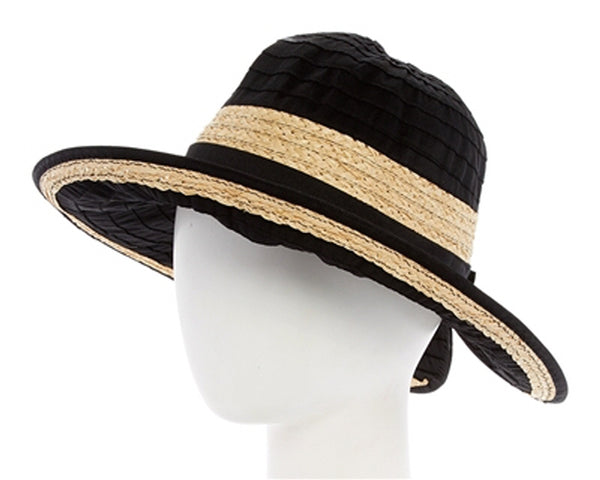 A419-PACKABLE RIBBON-STRAW SUN HAT