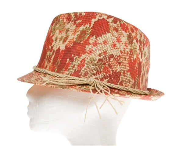 A622-FLORAL PRINT STRAW FEDORA