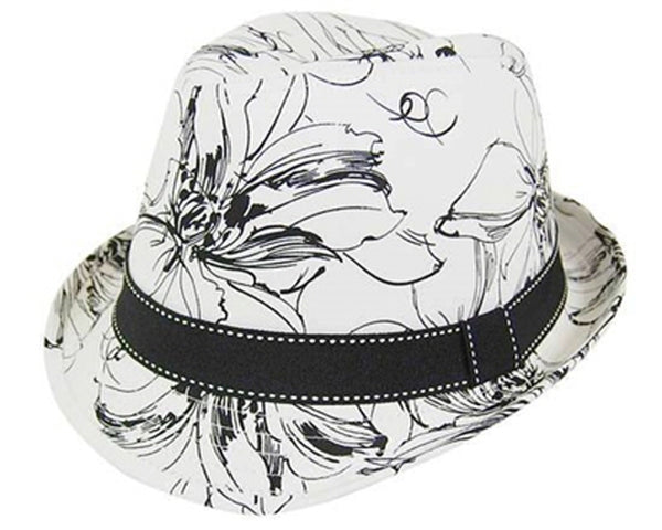 A190-BLACK/WHITE FLORAL PRINT FEDORA