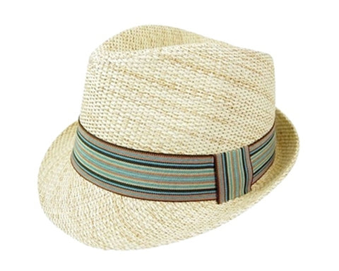 A635-EARTH TONES STRAW FEDORA WITH BAND