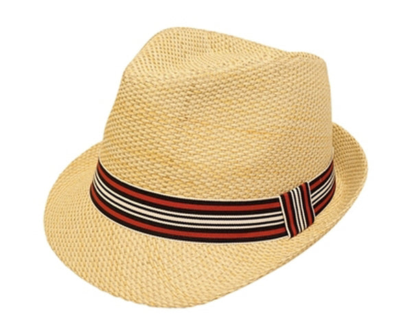 A635-EARTH TONES STRAW FEDORA WITH BAND