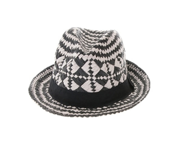 A589-HANDWOVEN 2-TONE STRAW FEDORA