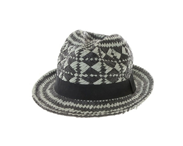 A589-HANDWOVEN 2-TONE STRAW FEDORA