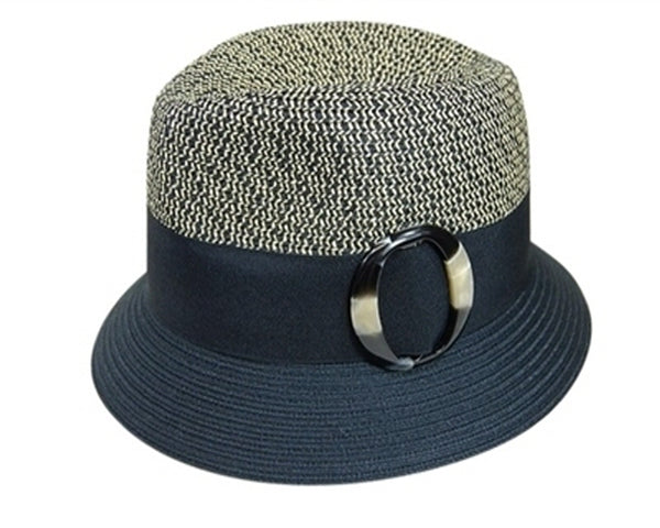 A191-2 TONE TWEED STRAW FEDORA WITH BUCKLE