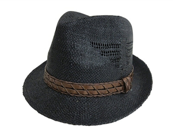 A554-WOVEN STRAW FEDORA WITH CUTOUTS