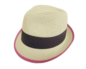 A593-COLORBLOCK STRAW FEDORA