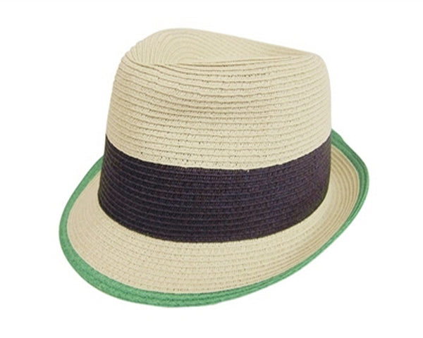 A593-COLORBLOCK STRAW FEDORA