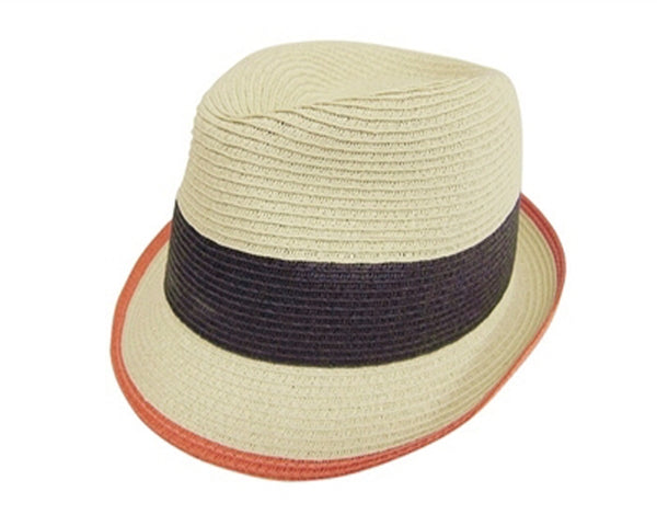 A593-COLORBLOCK STRAW FEDORA