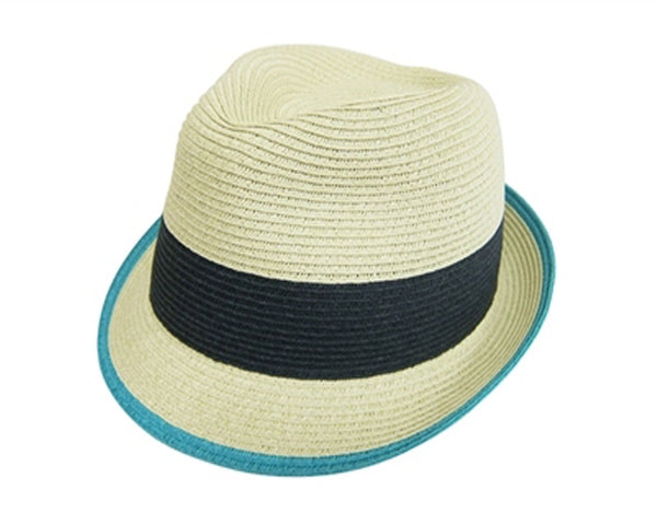 A593-COLORBLOCK STRAW FEDORA