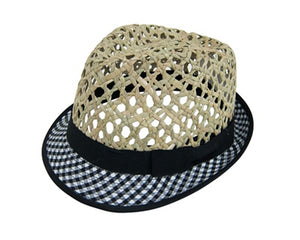 A591-OPEN WEAVE FEDORA WITH FABRIC BRIM