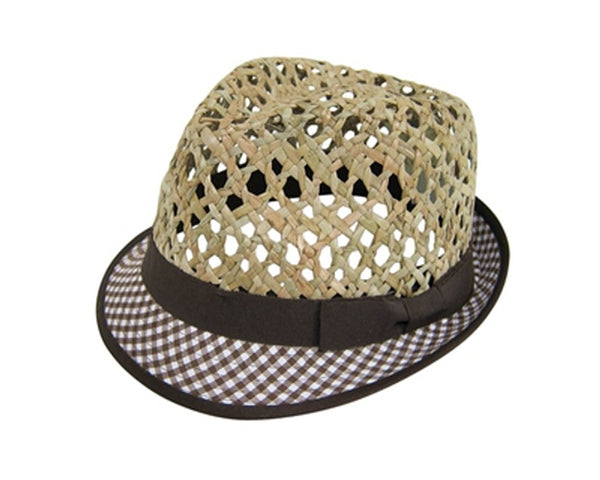 A591-OPEN WEAVE FEDORA WITH FABRIC BRIM