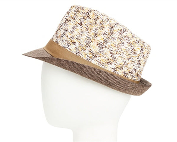 A166-MARLED KNITTED FEDORA WITH SOLID BRIM