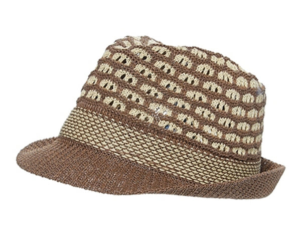 A165-STRAW FEDORA HAT - PEEKABO WEAVE