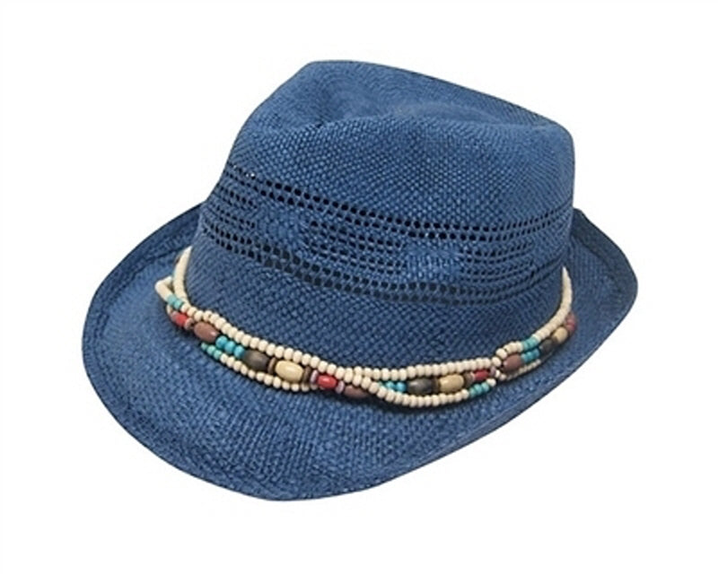 A597-WOVEN TOYO FEDORA WITH MULTI BEAD BAND