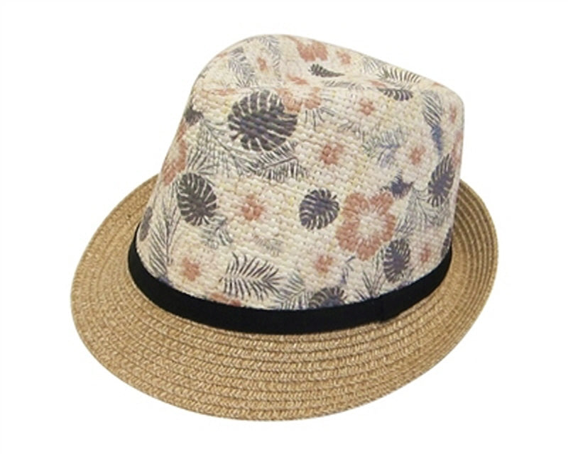 A598-SUMMER FEDORA WITH TROPICAL FLOWER PRINT