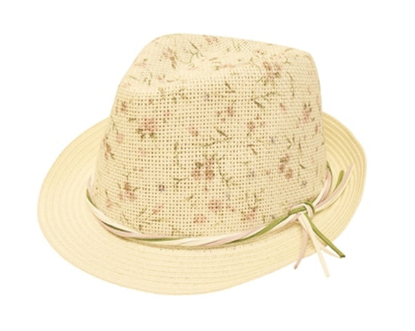 A608-STRAW FEDORA WITH FLORAL PRINT