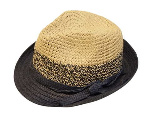 A620-STRAW FEDORA W/ TWEED SECTION