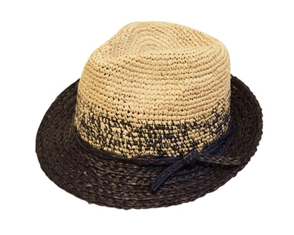 A618-ROCHET RAFFIA FEDORA W/ TWEED SECTION