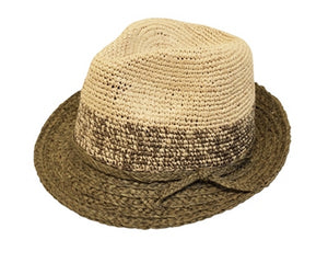 A618-ROCHET RAFFIA FEDORA W/ TWEED SECTION