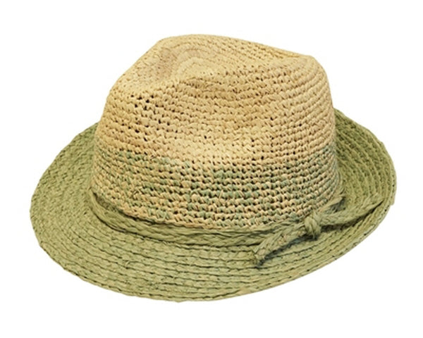 A618-ROCHET RAFFIA FEDORA W/ TWEED SECTION