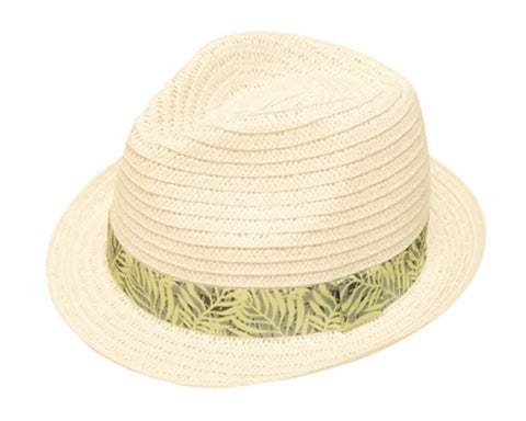 A619-STRAW FEDORA W/ TROPICAL LEAF BAND