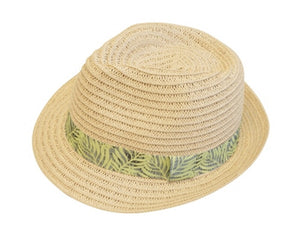 A619-STRAW FEDORA W/ TROPICAL LEAF BAND